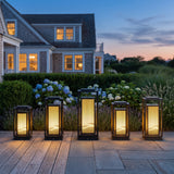The full Cage Post Light (Outdoor Solar) range shown together