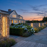 Outdoor Sleek Wall Light mounted on masonry gate piers at dusk