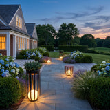 Flower Pot Lamp (Outdoor Solar) lighting a stone garden path at dusk