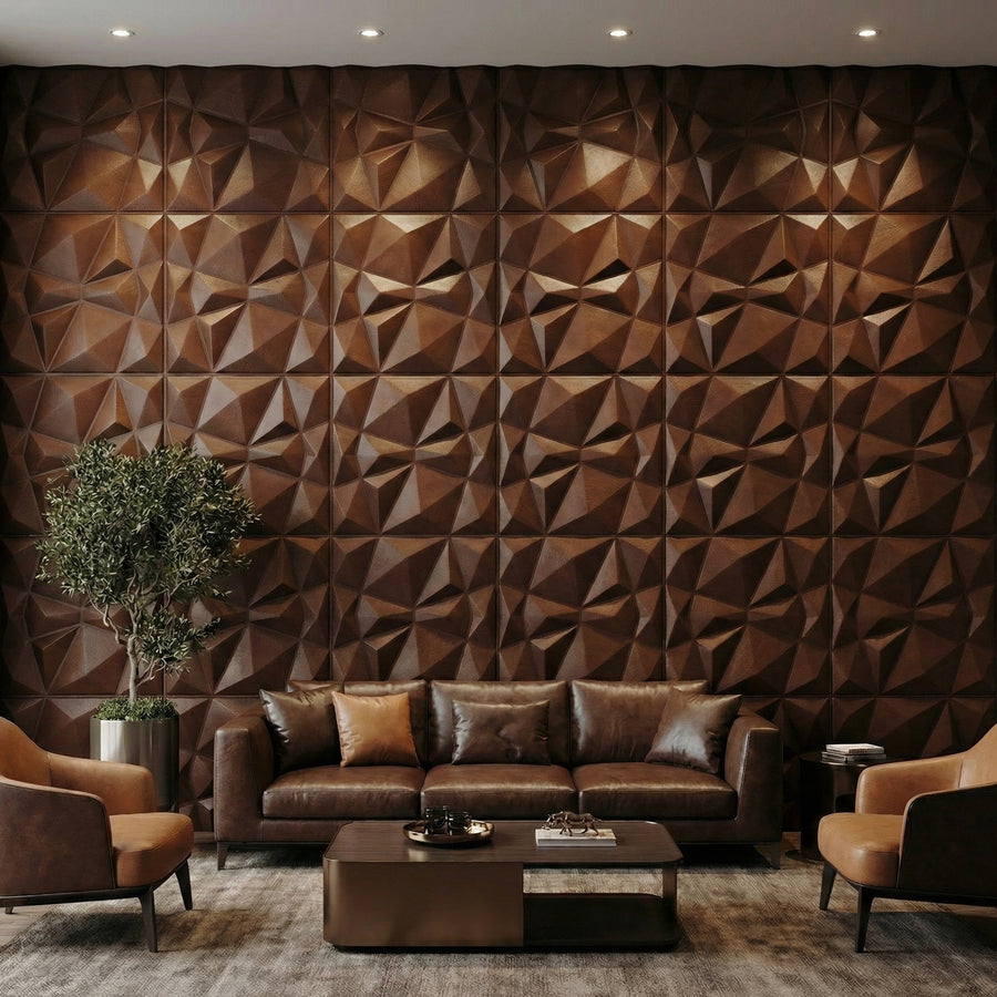 Diamond Fever Square 3D Leather Wall Panel in Cowboy Leather