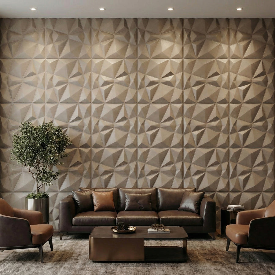 Diamond Fever Square 3D Leather Wall Panel in Classic White