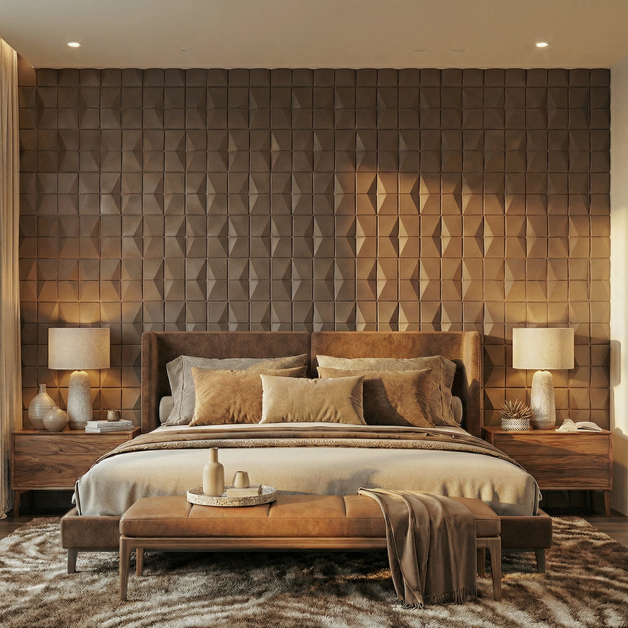 Flawless Square 3D Leather Wall Panel in Cowboy Leather