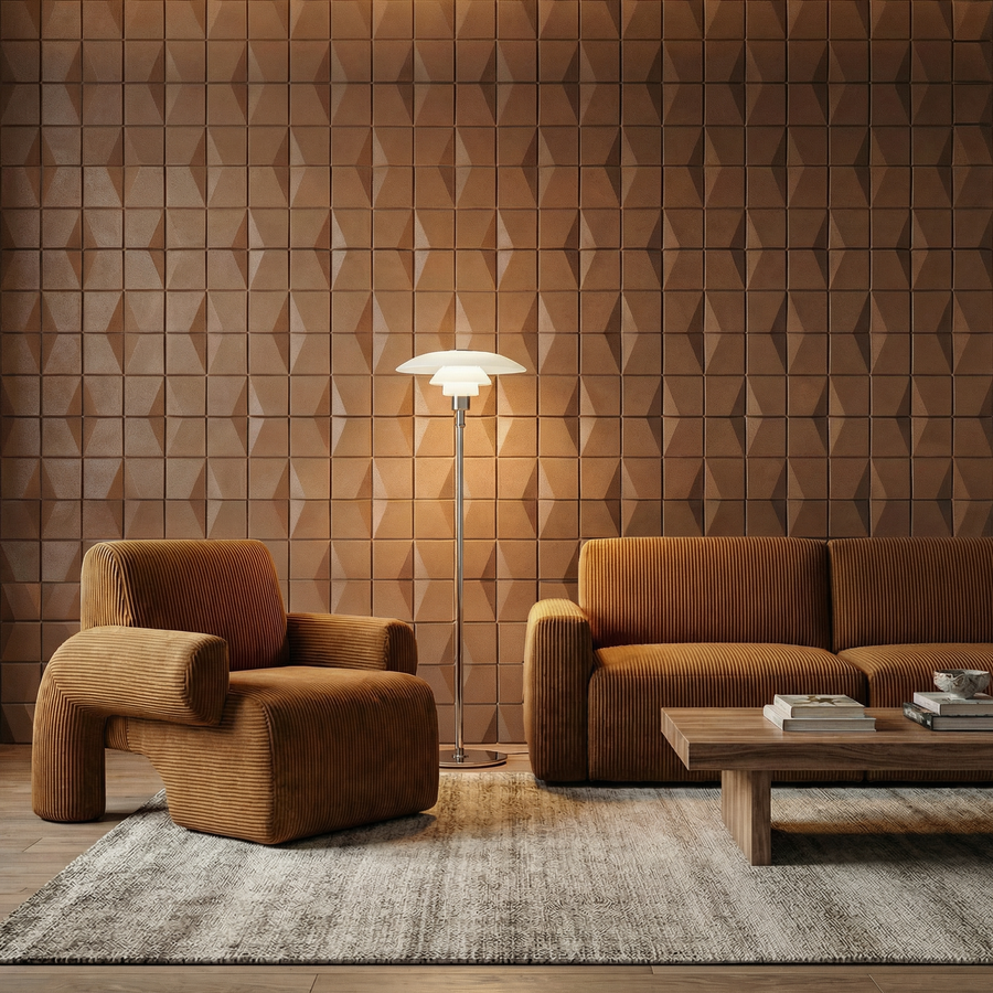 Flawless Square 3D Leather Wall Panel in Maroon Brown
