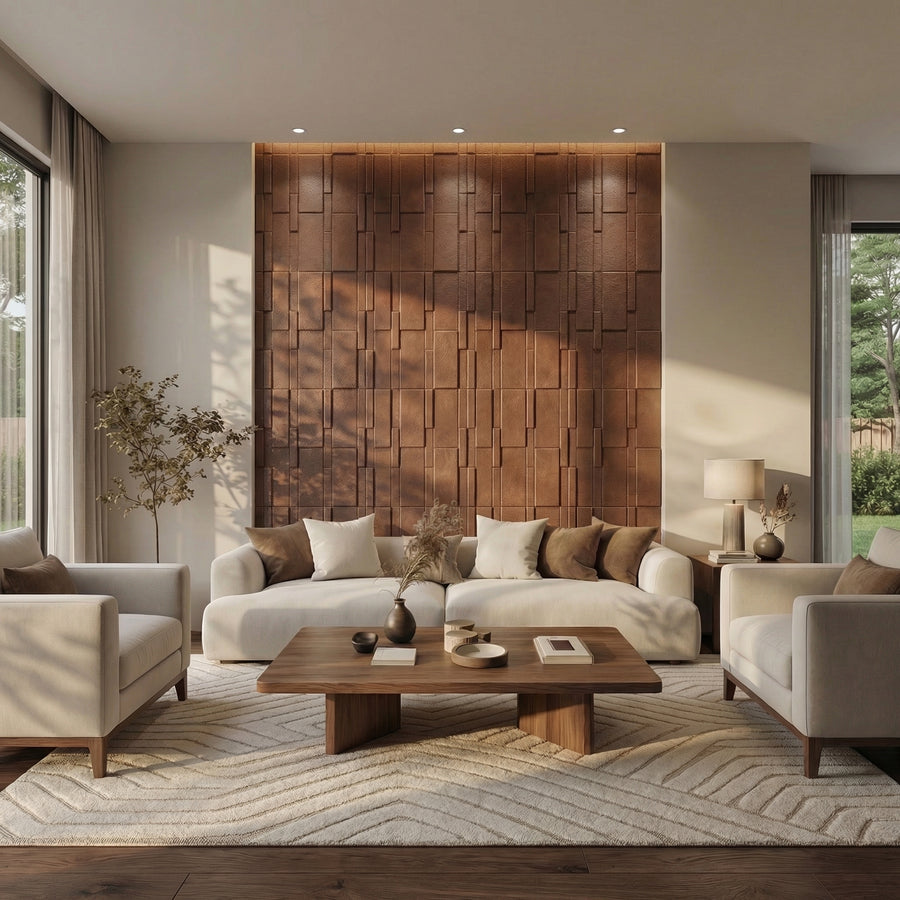 Flux Square 3D Leather Wall Panel in Brown