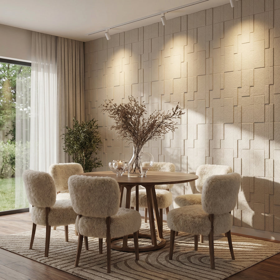 Flux Square 3D Leather Wall Panel in Classic White