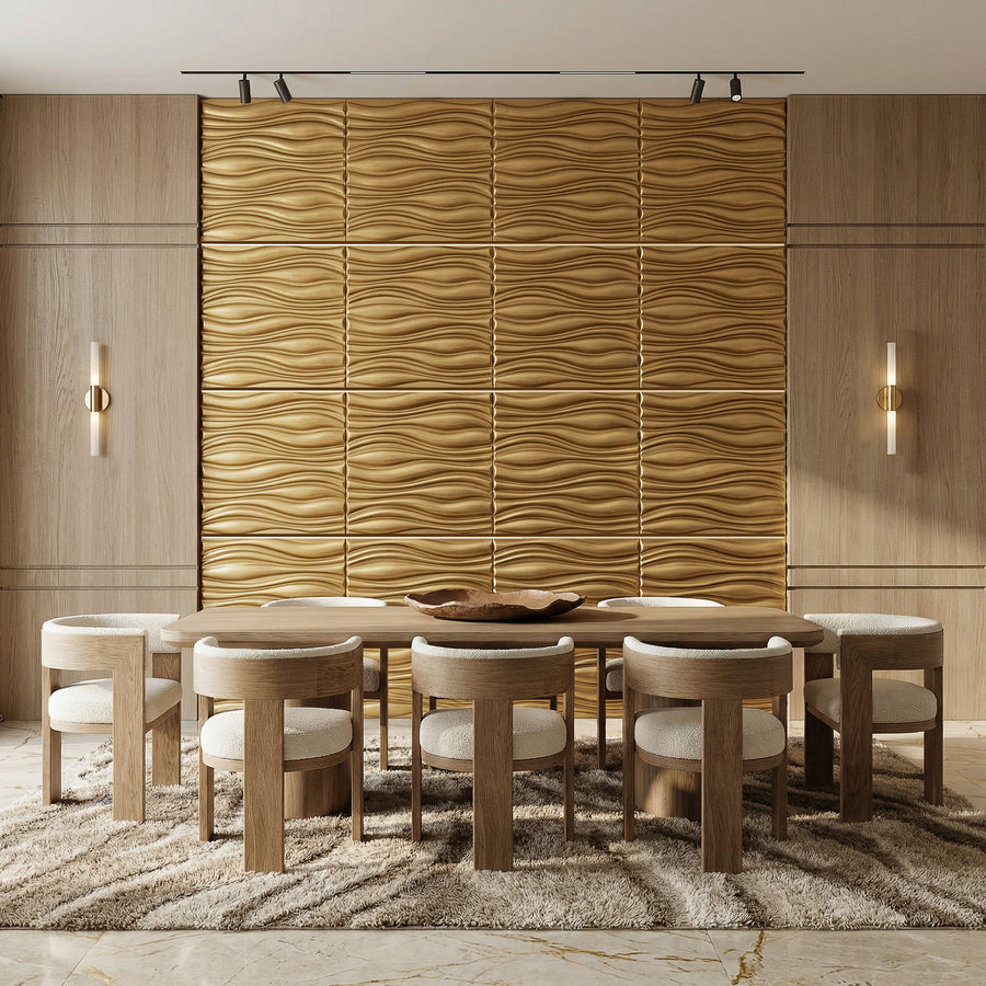 Gnarly Square 3D Leather Wall Panel in Metallic Gold
