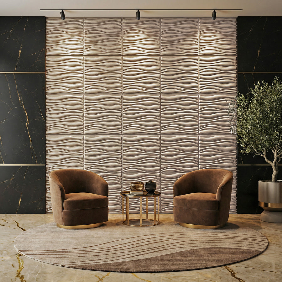 Gnarly Square 3D Leather Wall Panel in Classic White