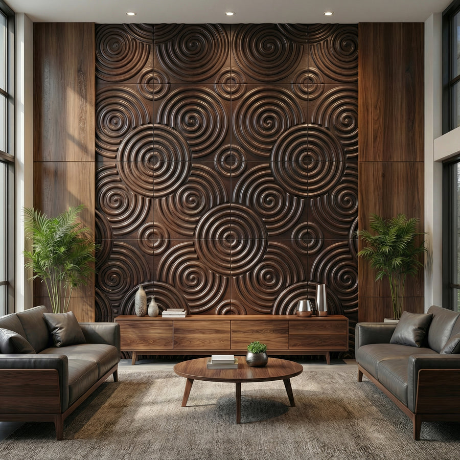 Hypnotized Square 3D Leather Wall Panel in Dark Brown