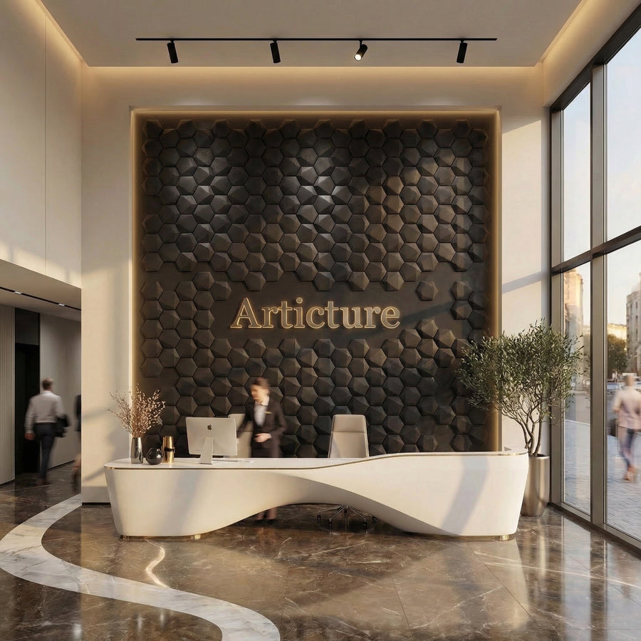 Trapezoid Hexagon 3D Leather Wall Panel in BLACK