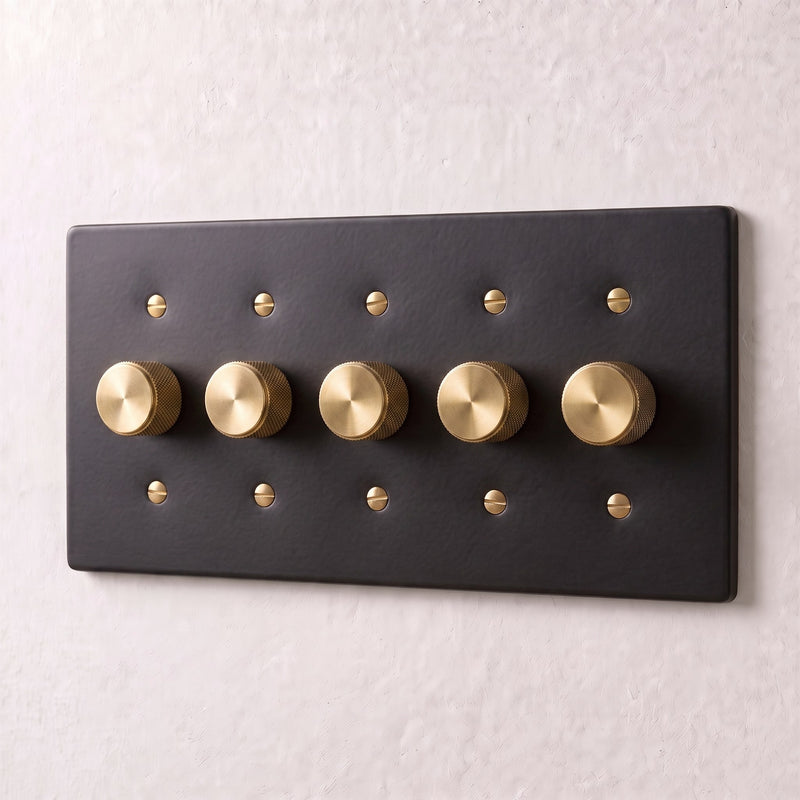 Brass Dimmer Switch — 5 Gang · Night Black with Brass
