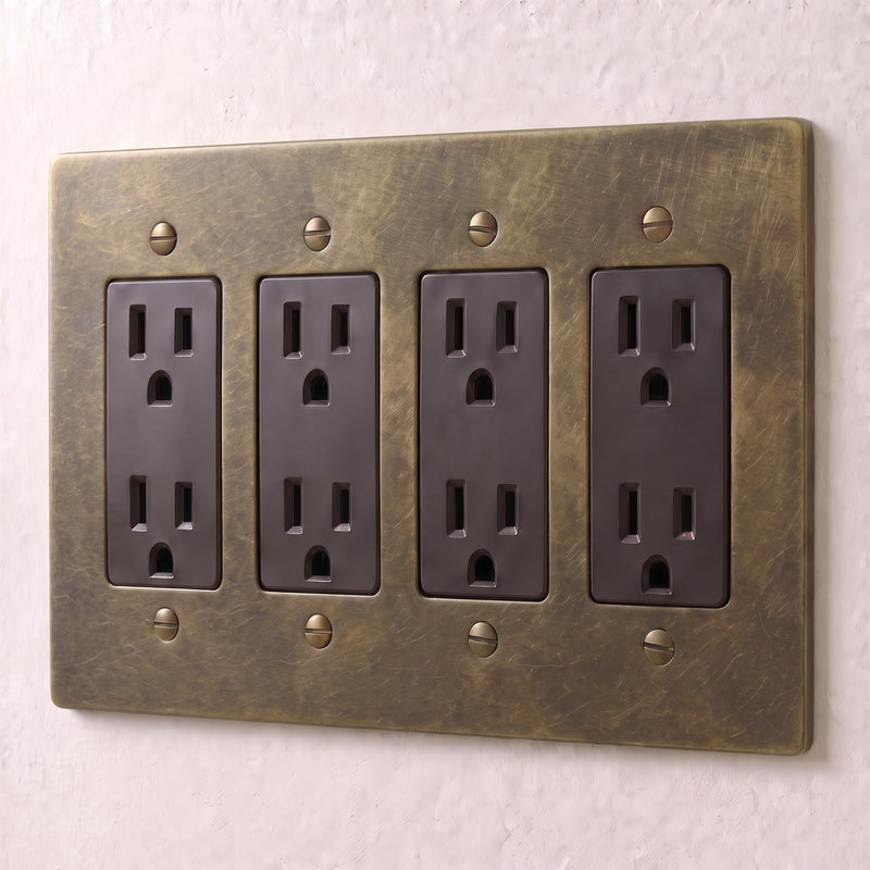 Brass Outlet — 4 Gang · Bronze with Patina