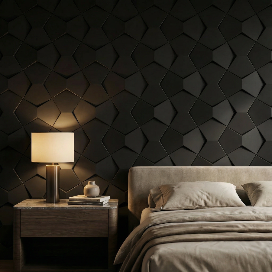 Bowtie Geometric 3D Leather Wall Panel in Black