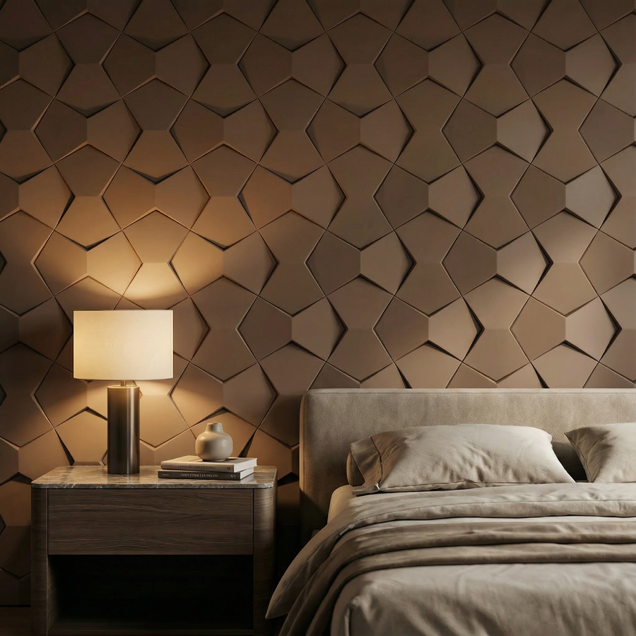 Bowtie Geometric 3D Leather Wall Panel in Brown