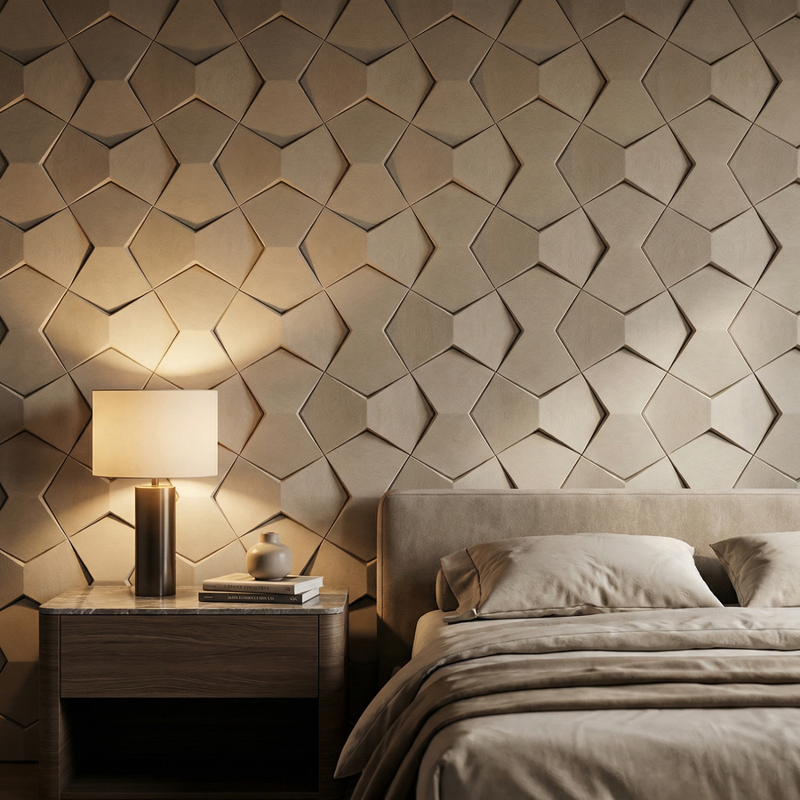 Bowtie Geometric 3D Leather Wall Panel in Classic White