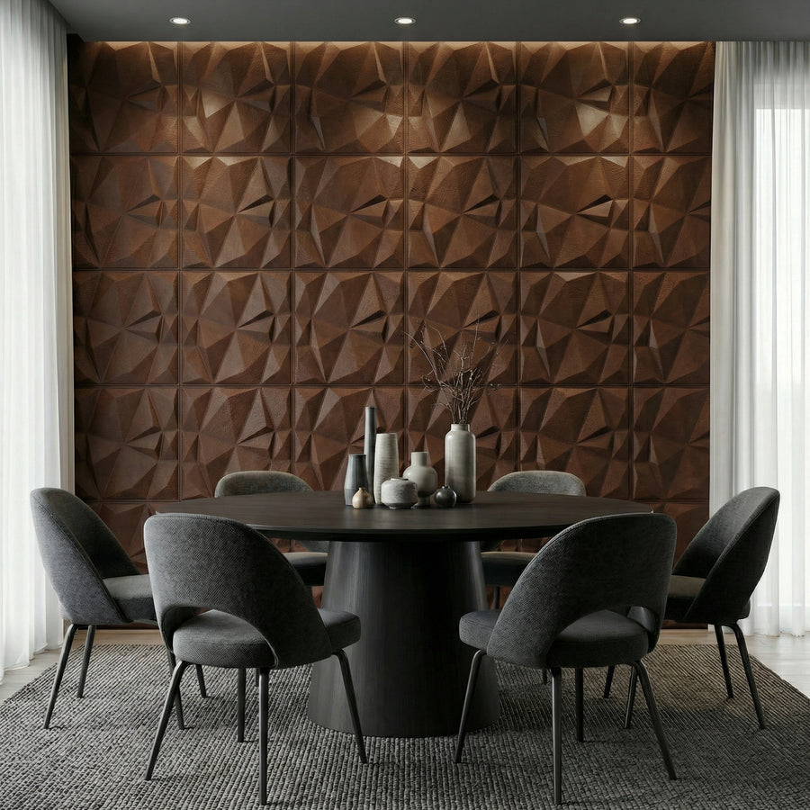 Diamond Fever Square 3D Leather Wall Panel in Cowboy Leather