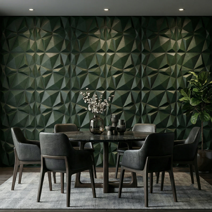 Diamond Fever Square 3D Leather Wall Panel in Forest Green