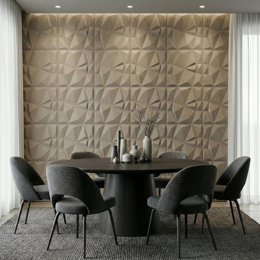 Diamond Fever Square 3D Leather Wall Panel in Classic White