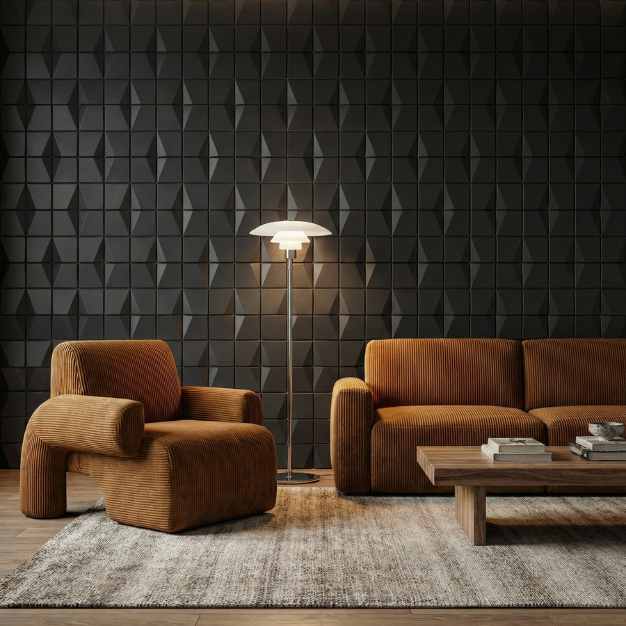Flawless Square 3D Leather Wall Panel in Black