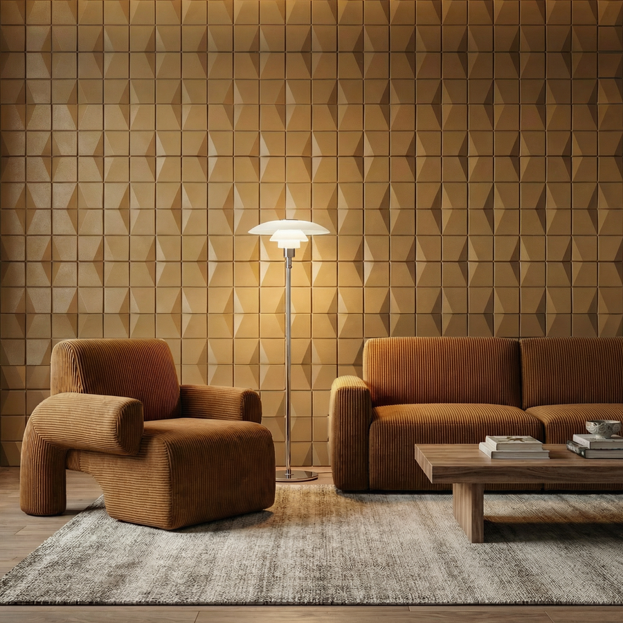 Flawless Square 3D Leather Wall Panel in Light Orange