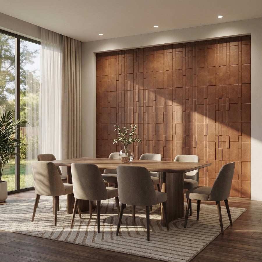 Flux Square 3D Leather Wall Panel in Brown