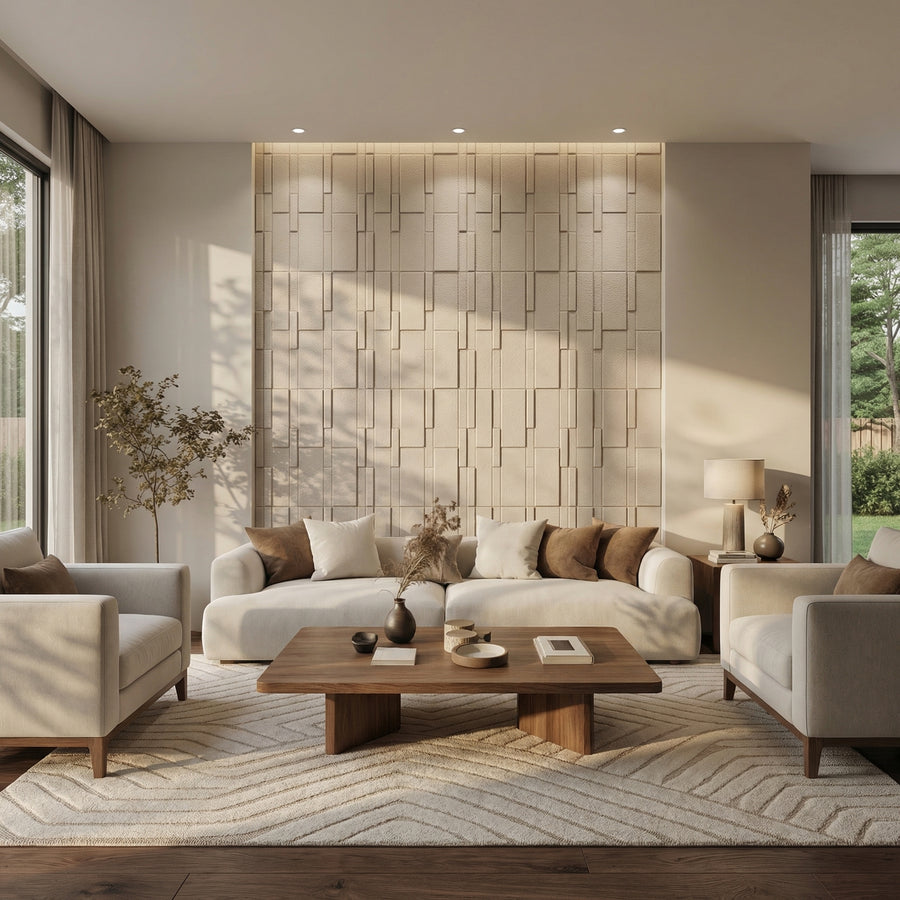 Flux Square 3D Leather Wall Panel in Classic White