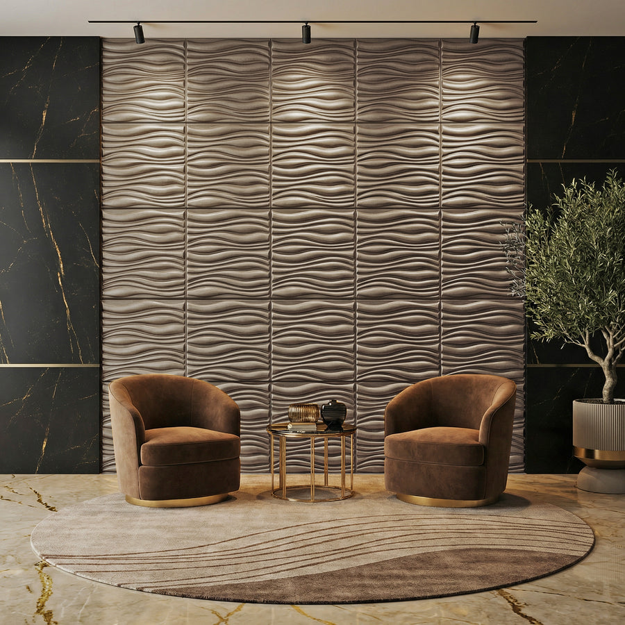 Gnarly Square 3D Leather Wall Panel in Grey