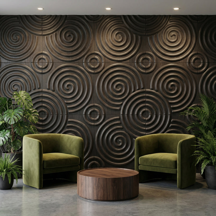 Hypnotized Square 3D Leather Wall Panel in Black
