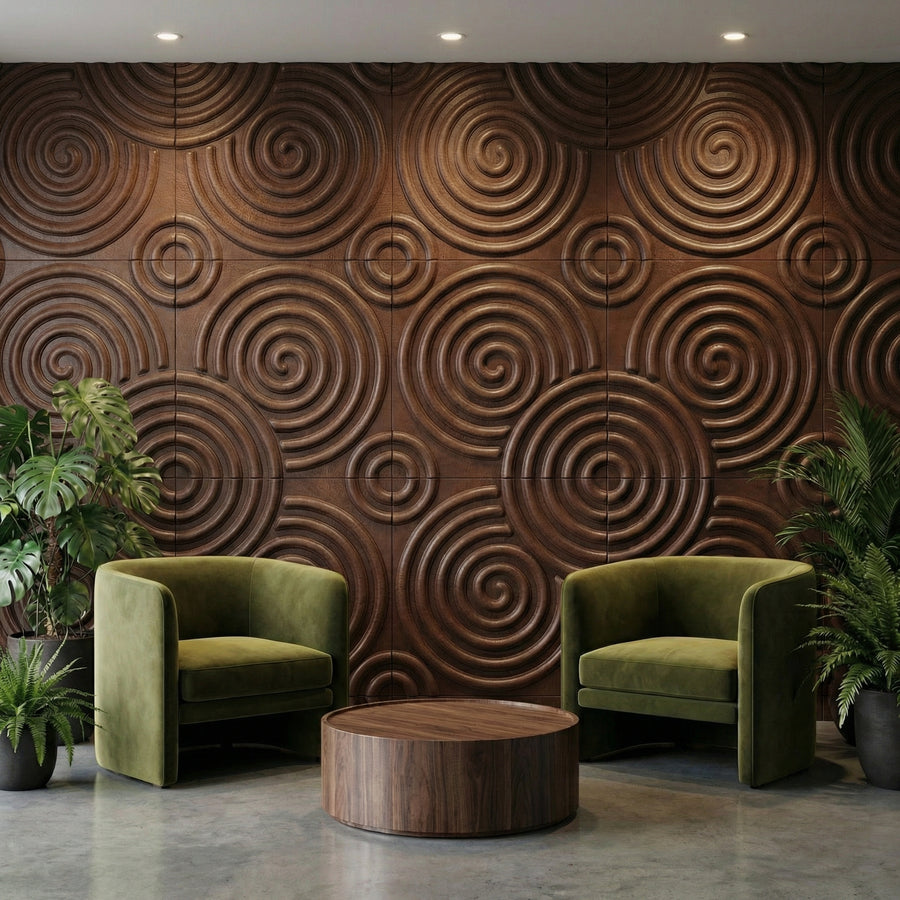 Hypnotized Square 3D Leather Wall Panel in Dark Brown