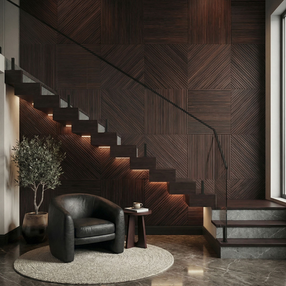 Newton Stained Wooden Wall Panel — lifestyle
