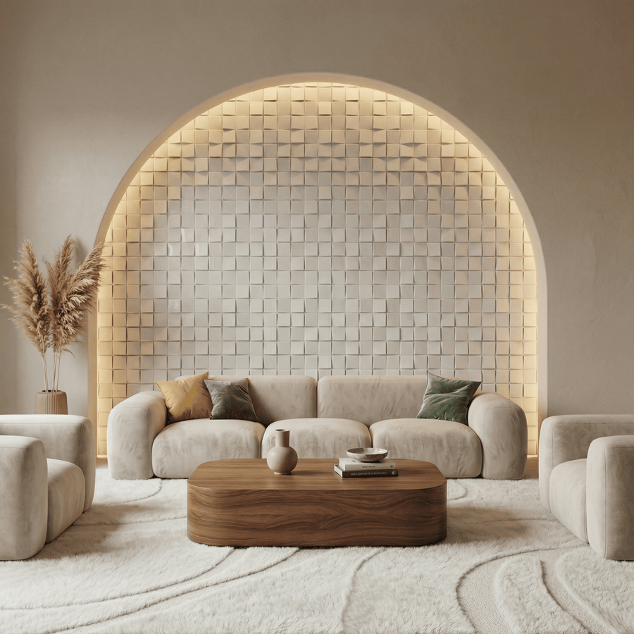 Ubiquitous Square 3D Leather Wall Panel in Classic White