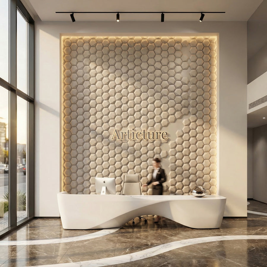 Trapezoid Hexagon 3D Leather Wall Panel in Classic White