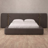 Performance Leather Truffle — Extended Headboard with Integrated Lighting