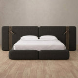 Linen Blend Charcoal — Extended Headboard with Integrated Lighting