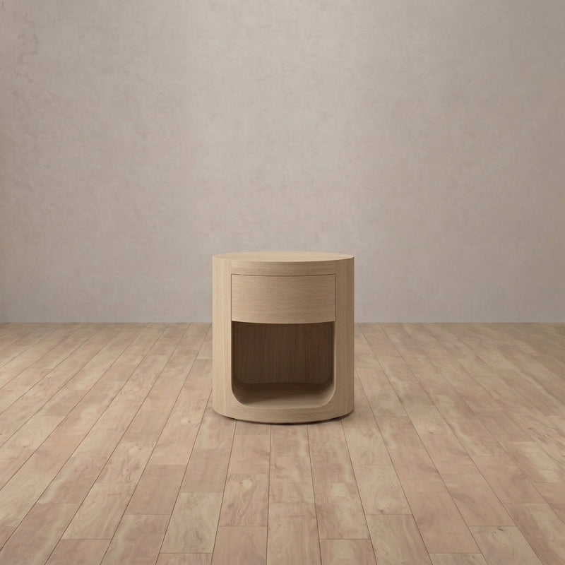 Modena Round Nightstand — White Oak