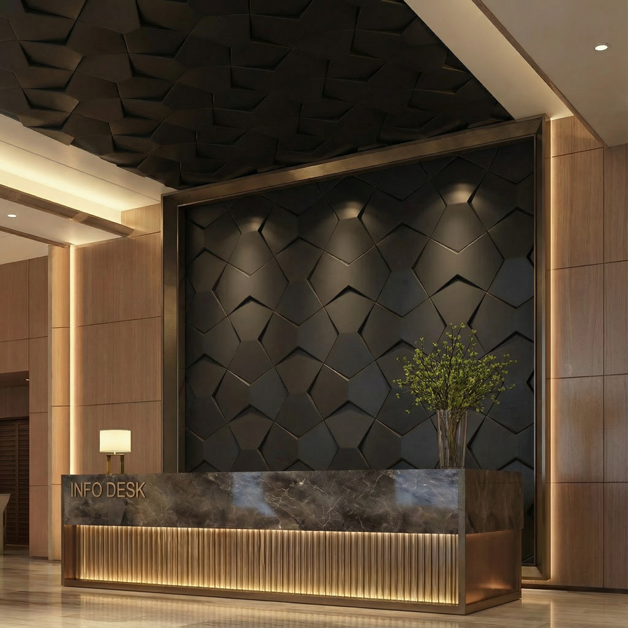 Bowtie Geometric 3D Leather Wall Panel in Black