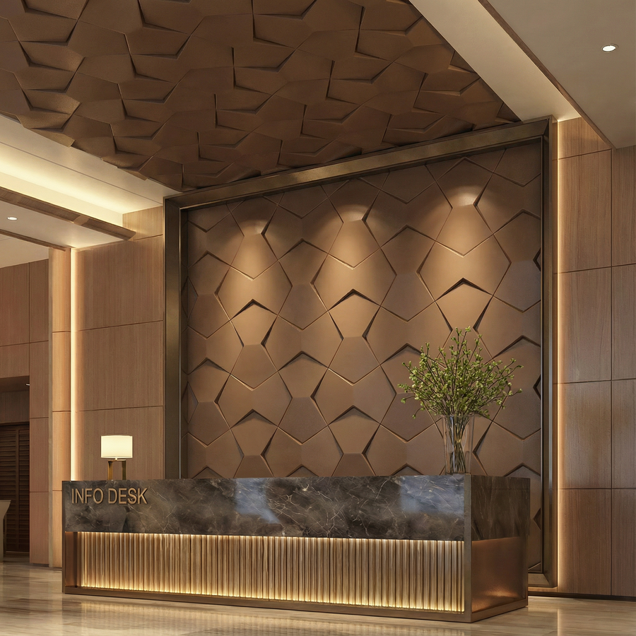 Bowtie Geometric 3D Leather Wall Panel in Brown