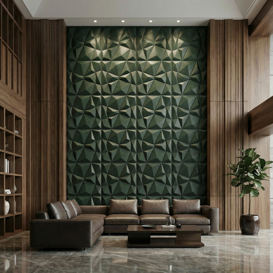 Diamond Fever Square 3D Leather Wall Panel in Forest Green