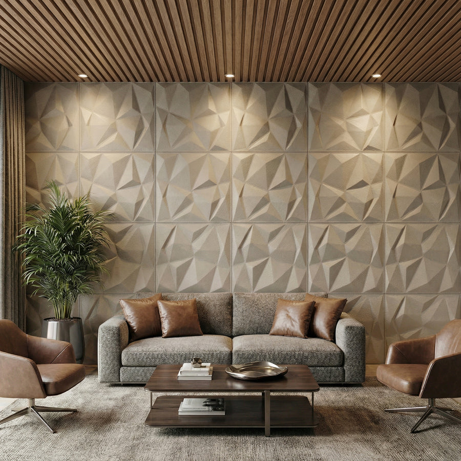 Diamond Fever Square 3D Leather Wall Panel in Classic White