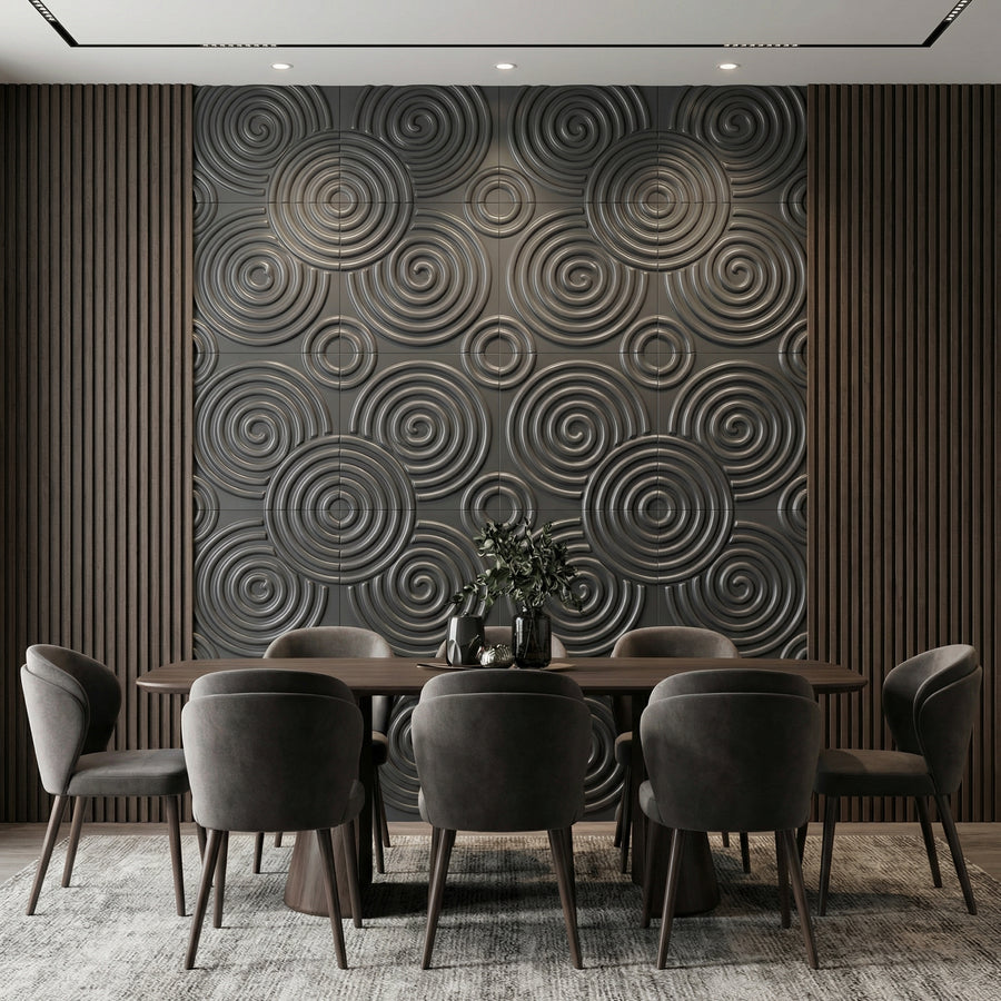 Hypnotized Square 3D Leather Wall Panel in Black