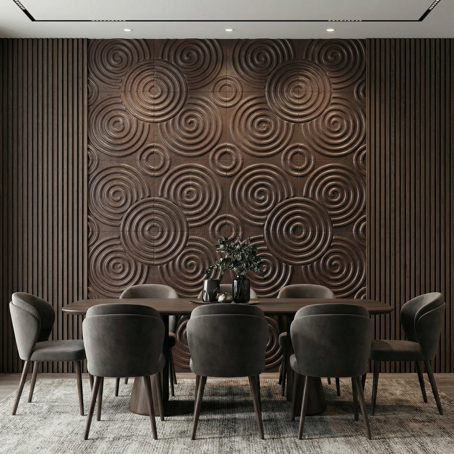 Hypnotized Square 3D Leather Wall Panel in Dark Brown