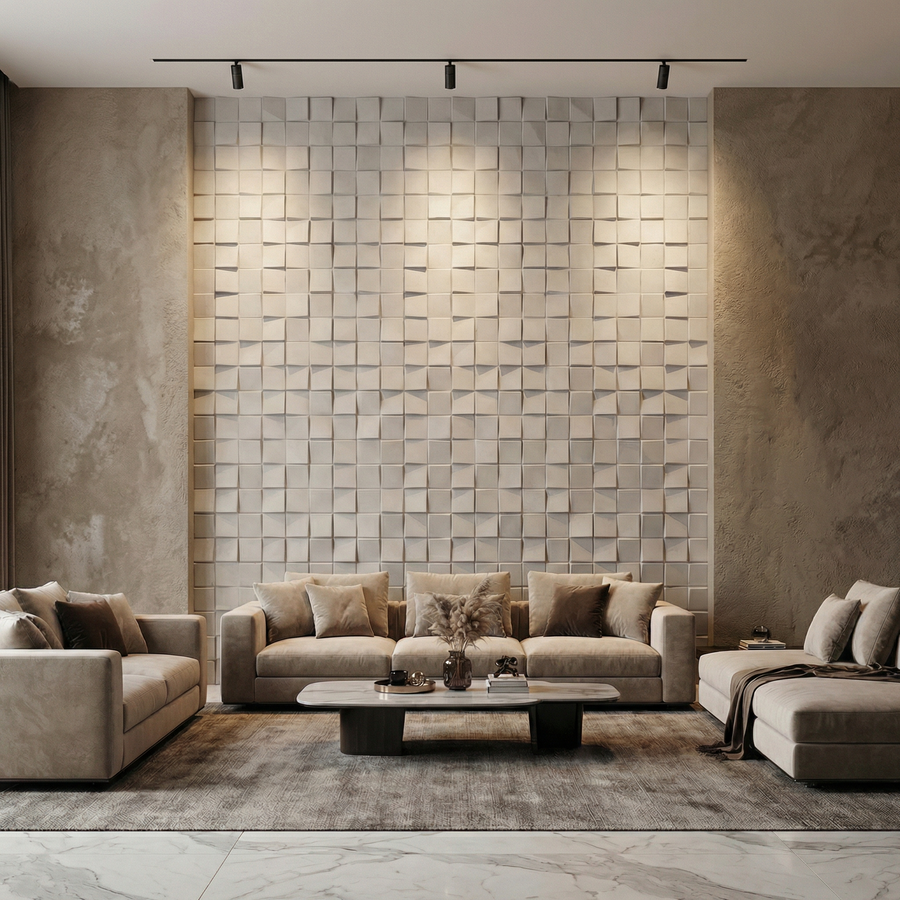 Ubiquitous Square 3D Leather Wall Panel in Classic White