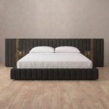 Linen Blend Charcoal — Extended Headboard with Integrated Lighting