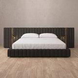 Linen Blend Charcoal — Extended Headboard with Integrated Lighting