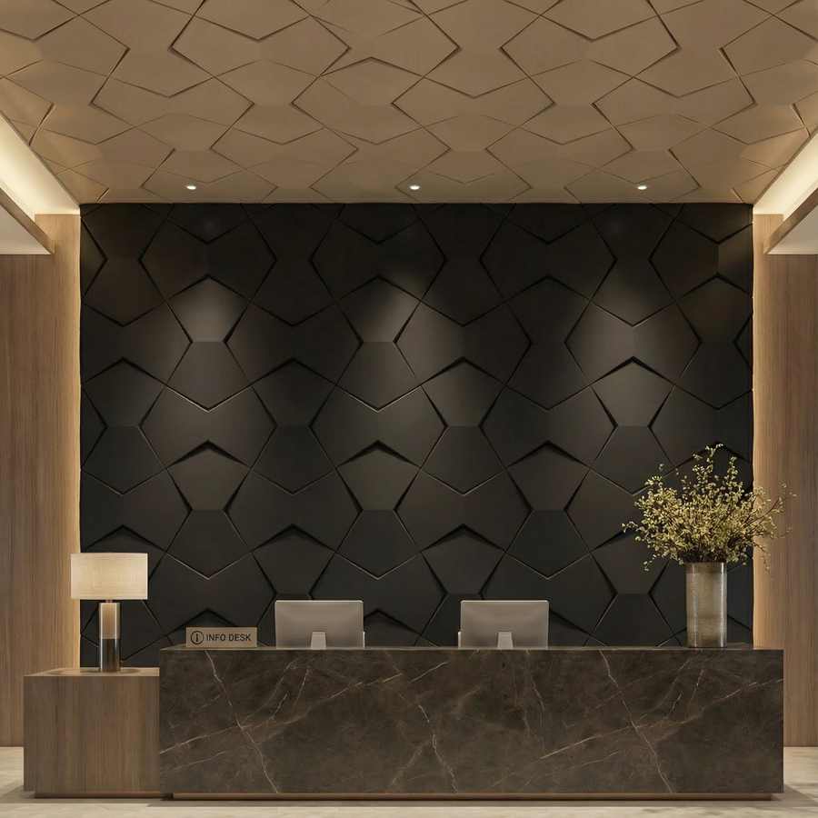 Bowtie Geometric 3D Leather Wall Panel in Black
