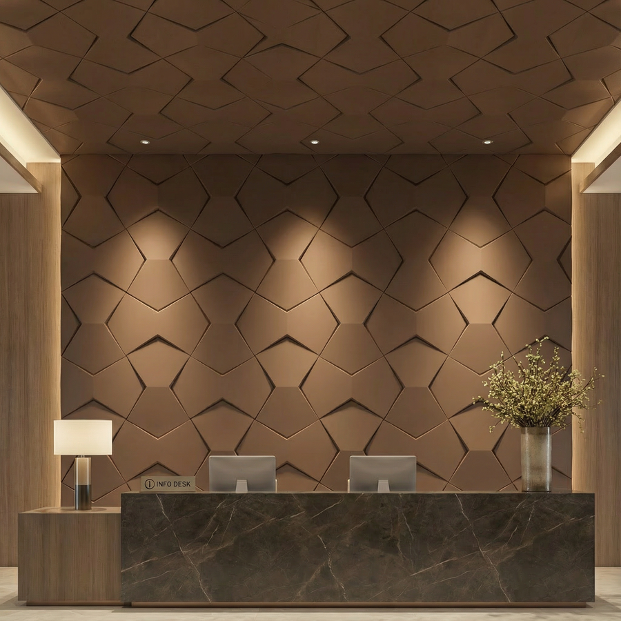 Bowtie Geometric 3D Leather Wall Panel in Brown