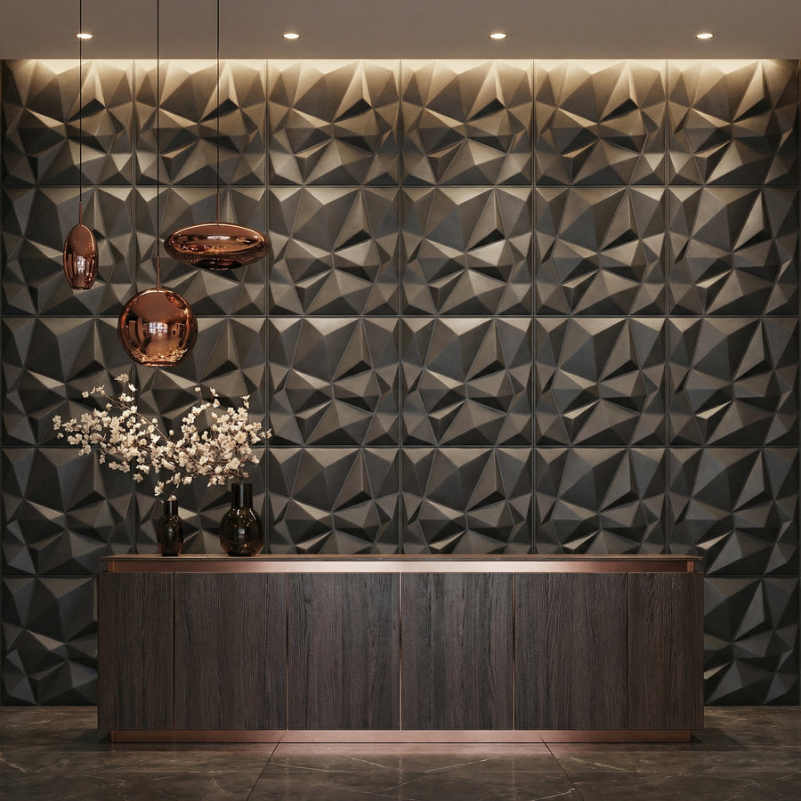 Diamond Fever Square 3D Leather Wall Panel in Black