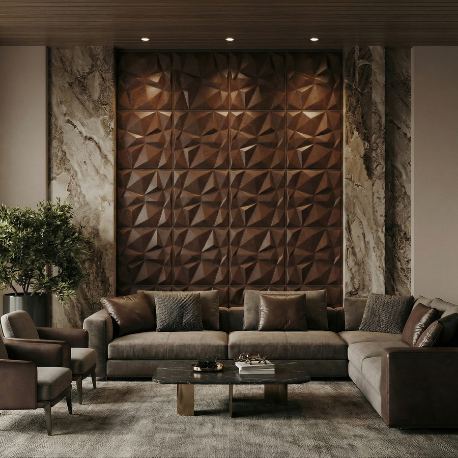 Diamond Fever Square 3D Leather Wall Panel in Cowboy Leather