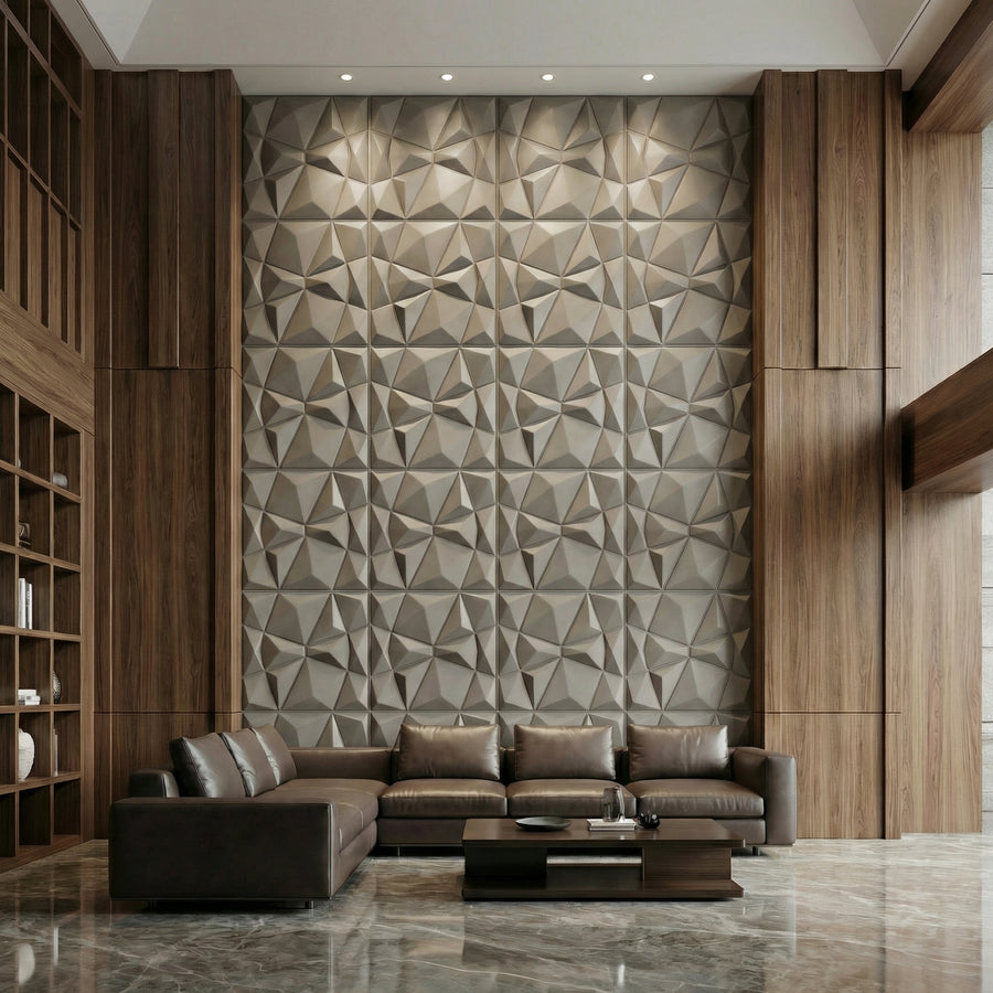 Diamond Fever Square 3D Leather Wall Panel in Classic White