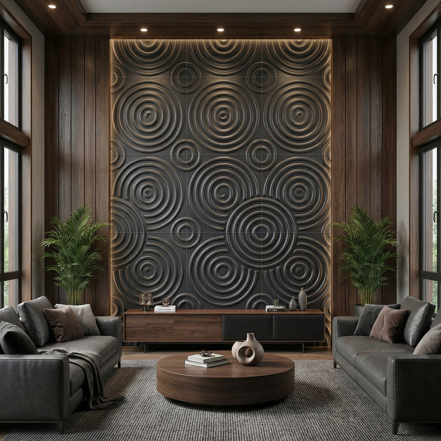 Hypnotized Square 3D Leather Wall Panel in Black