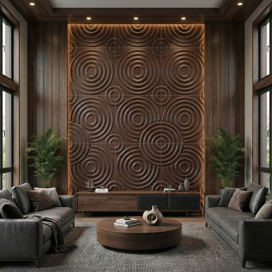 Hypnotized Square 3D Leather Wall Panel in Dark Brown